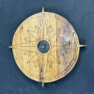 Nautical compass style design wooden board wall art beach house decorative